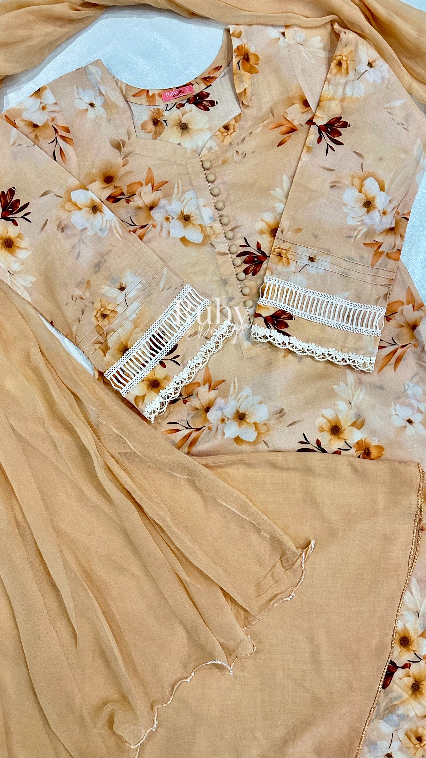 ANABIA - 3 Piece Peach Swiss Lawn Suit with Chiffon Dupatta