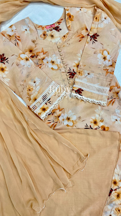ANABIA - 3 Piece Peach Swiss Lawn Suit with Chiffon Dupatta