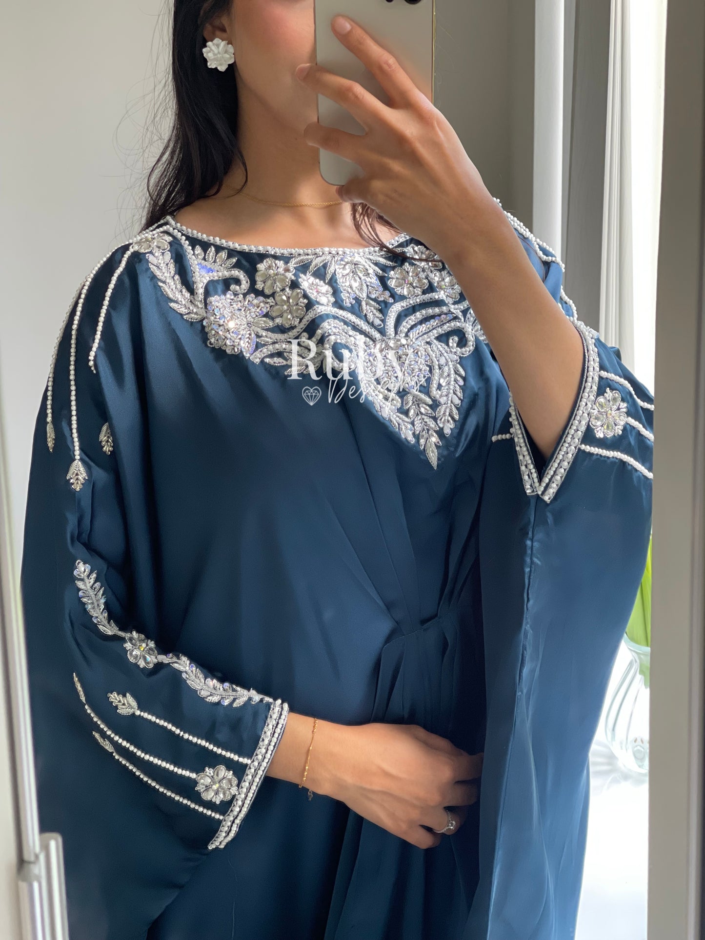 JASMINE - Blue Kaftan with Silver Handwork