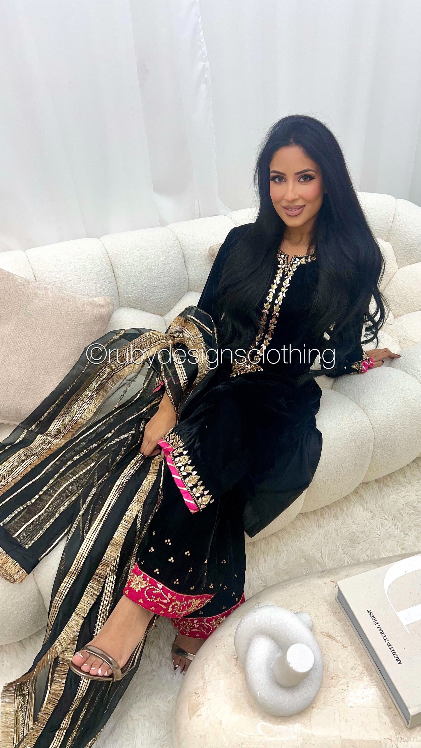 NAYAB - 3 Piece Luxury Velvet Suit with Gold Handwork