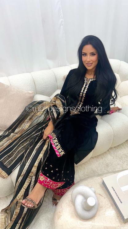 NAYAB - 3 Piece Luxury Velvet Suit with Gold Handwork