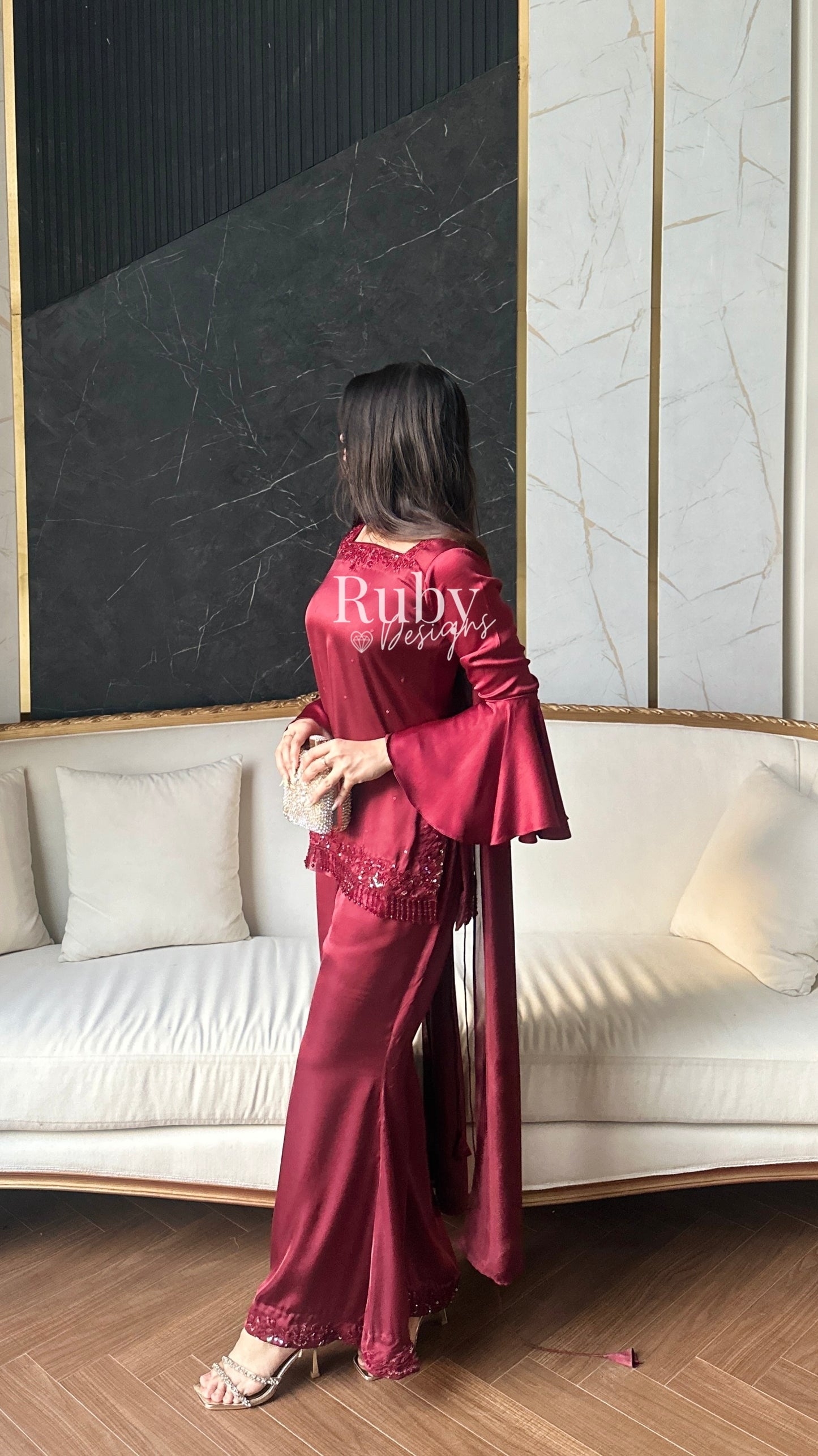 KAREENA Rouge - 3 Piece Silk Suit with Crystal Choker Dupatta