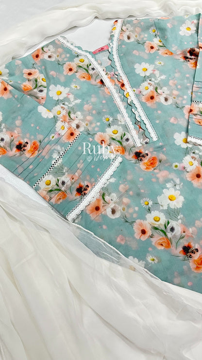 PARI - 3 Piece Blue Swiss Lawn Suit with Chiffon Dupatta