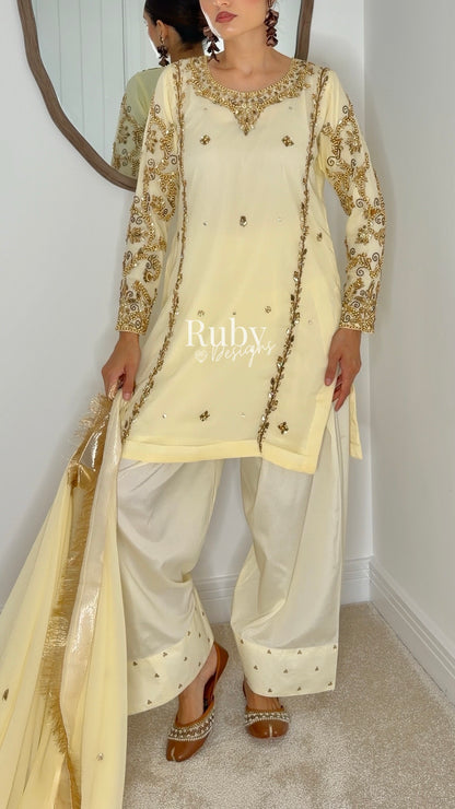 NAYRA Butter Silhouette 3 (Short Shirt) - 3 Piece Chiffon Suit with Shalwar