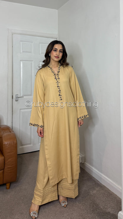 SANIA - 3 Piece Beige Marina Suit with Shawl
