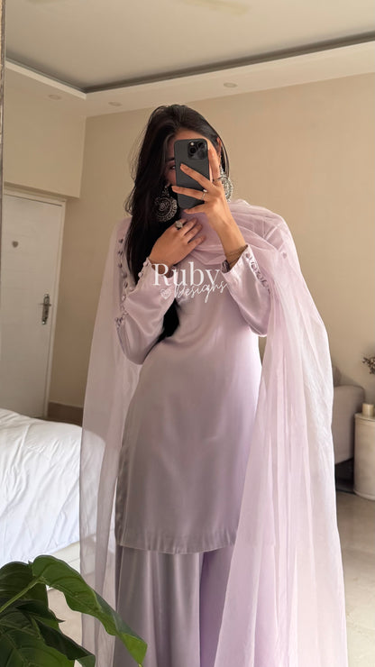 LAYA Lavender - 3 Piece Silk Suit with Flowy Trousers