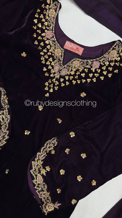 RUBA - 3 Piece Luxury Velvet Suit with Chiffon Dupatta