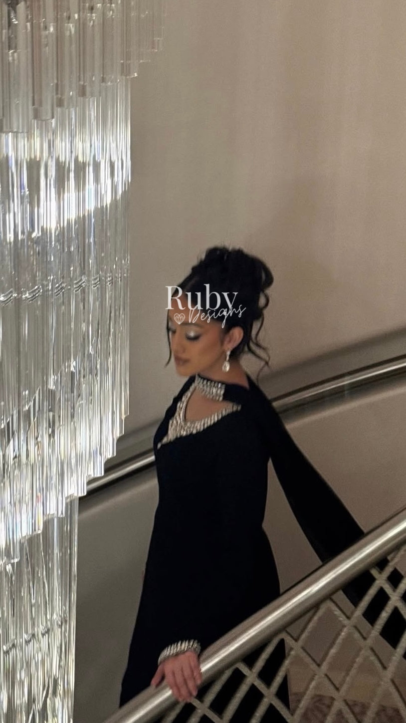 EISHA - 3 Piece Black Chiffon Suit with Premium Crystal Handwork