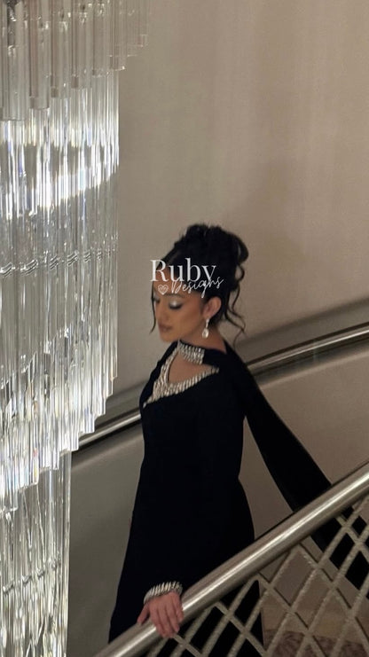 EISHA - 3 Piece Black Chiffon Suit with Premium Crystal Handwork