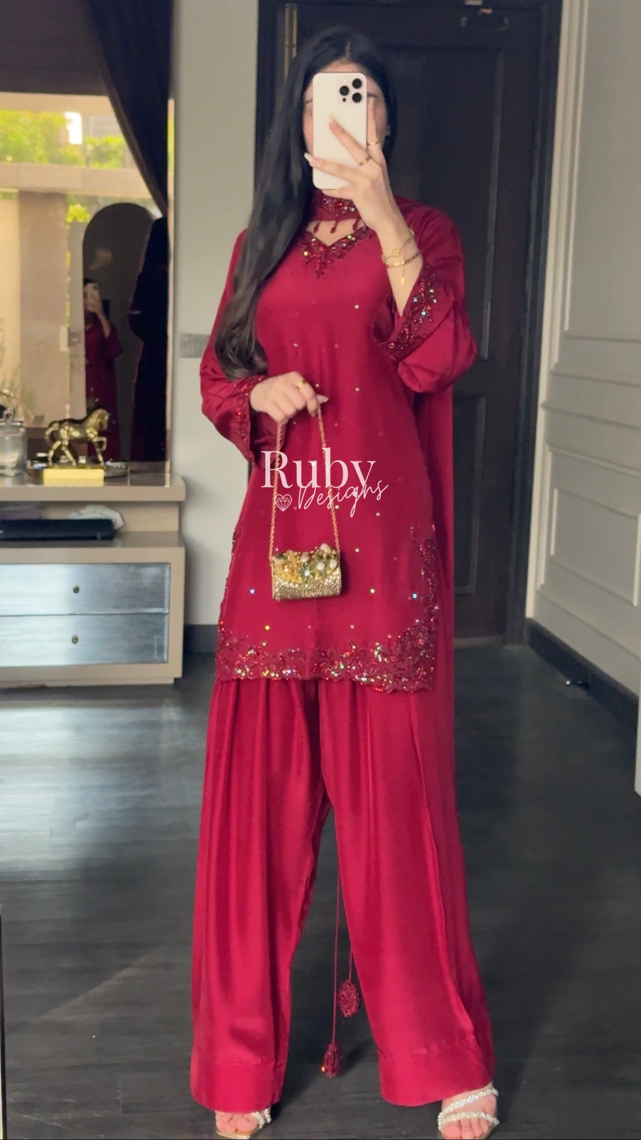 LEYLA - 3 Piece Luxury Silk Suit with Farshi Shalwar