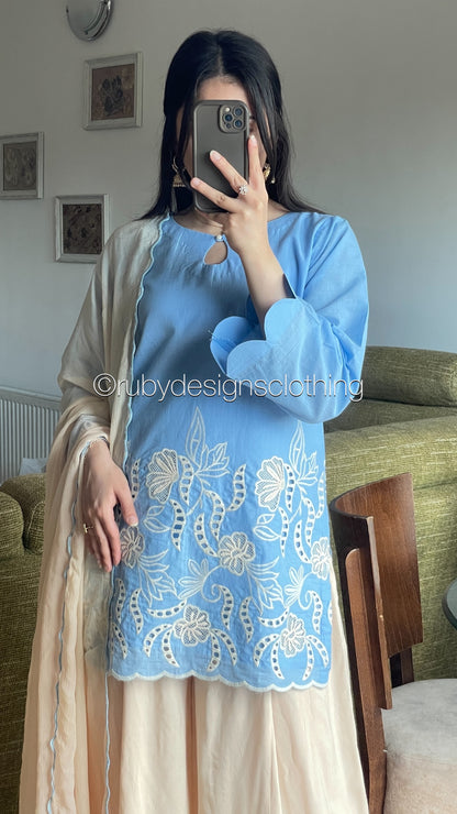ELIA Sky - 3 Piece Swiss Lawn Suit with Flowy Wide-Leg Pants