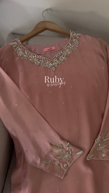 ZAIRA Rose - 3 Piece Chiffon Sharara Suit with Hand Painted Dupatta