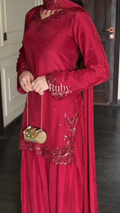 LEYLA - 3 Piece Luxury Silk Suit with Farshi Shalwar