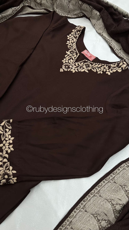 SAFIYA - 3 Piece Brown Marina Suit with Shawl