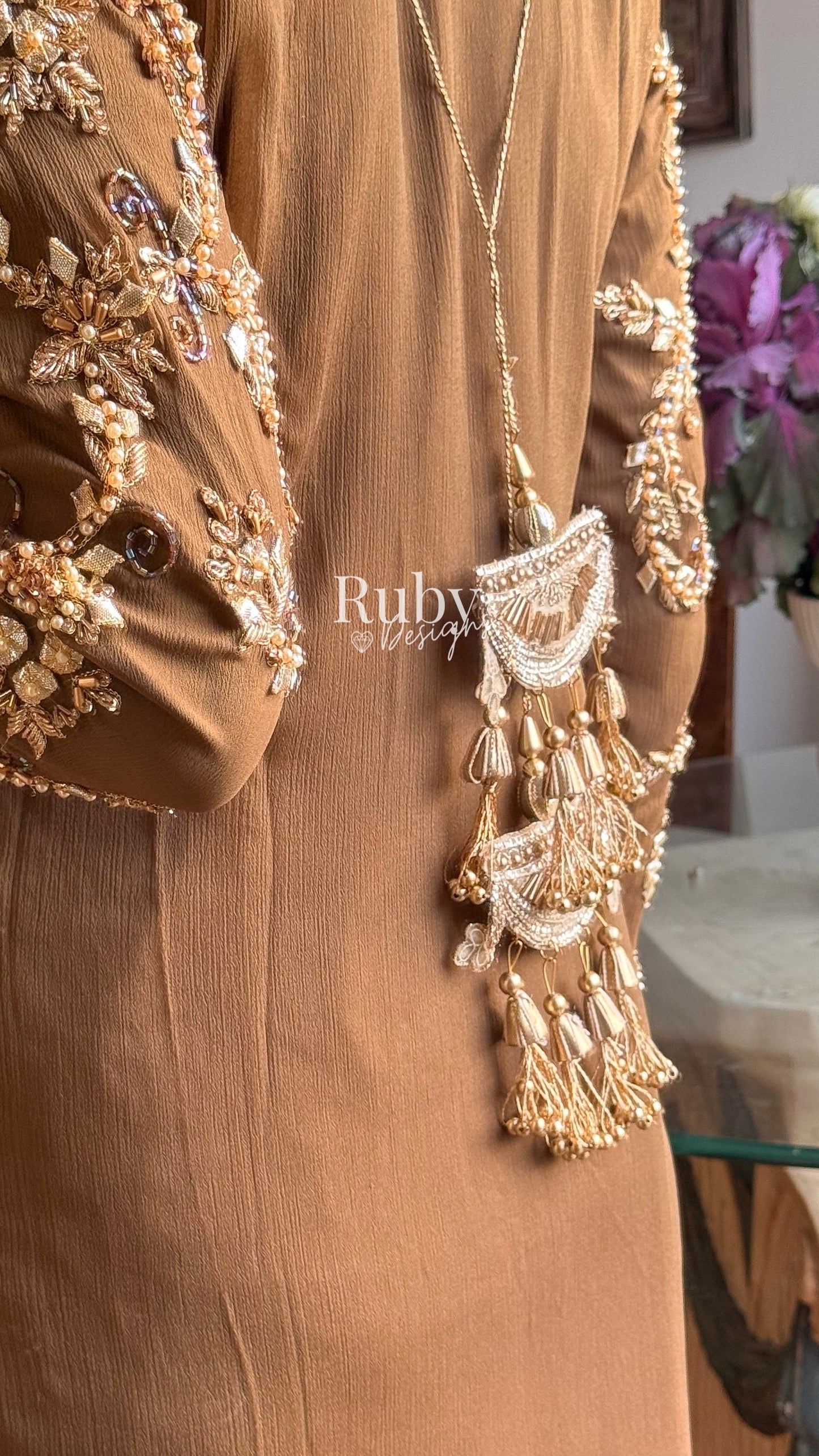 NAYRA Style 2 (Long Shirt) - 3 Piece Khaki Chiffon Suit with Trouser
