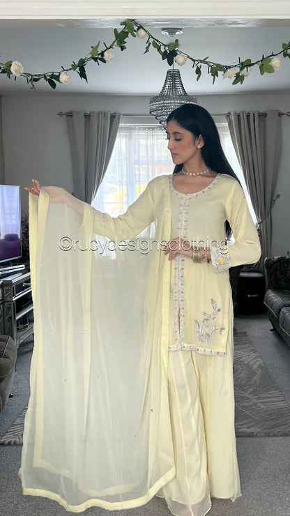 AROOSA Lemon - 3 Piece Chiffon Sharara with Handwork (8646795821269)