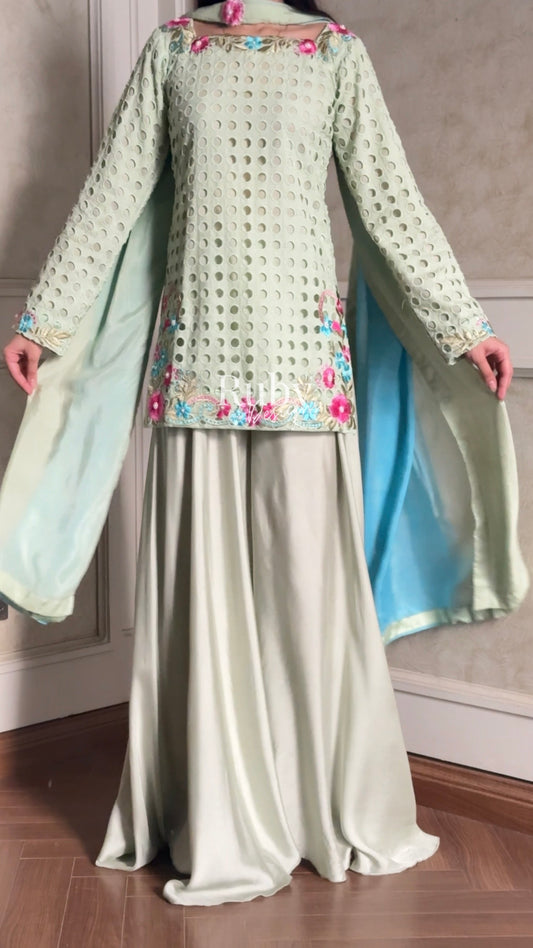 ALIZEH Sage - 3 Piece Chikankari Suit with Ombré Dupatta