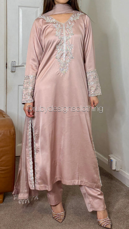 EMAAN - 3 Piece Luxury Silk Suit with Hand Work