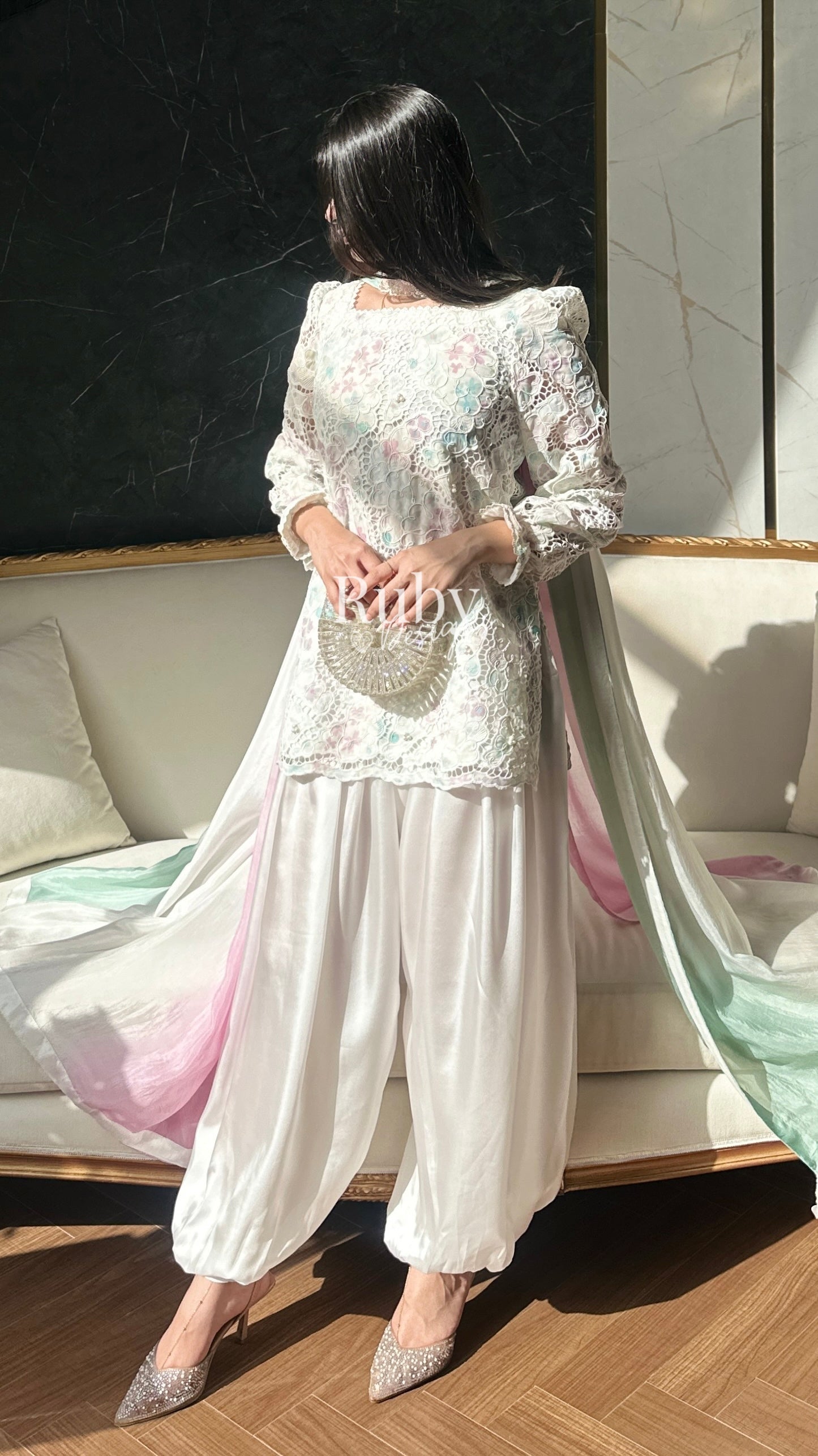 SAIRA Bloom - 3 Piece Cutwork Chikankari Suit with Balloon Trousers
