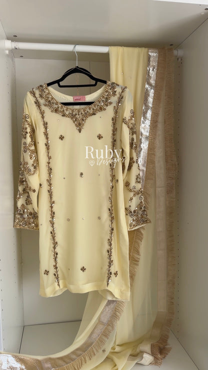 NAYRA Butter Silhouette 3 (Short Shirt) - 3 Piece Chiffon Suit with Shalwar