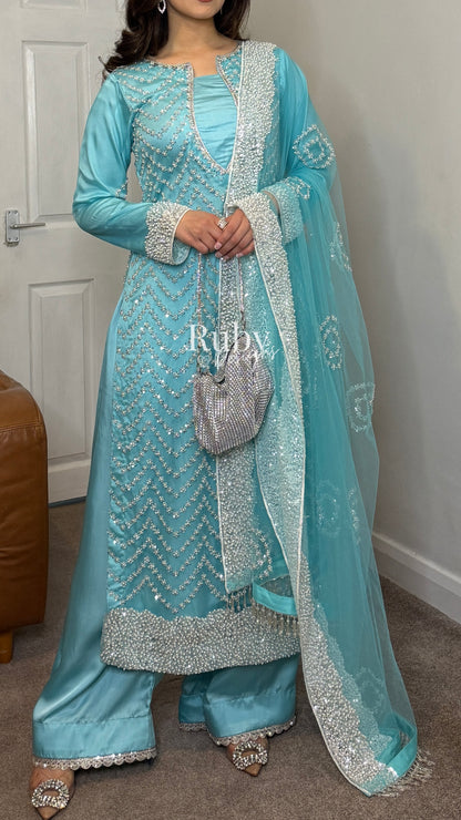 IZMA Ice - 3 Piece Net Suit with Wide Leg Trousers