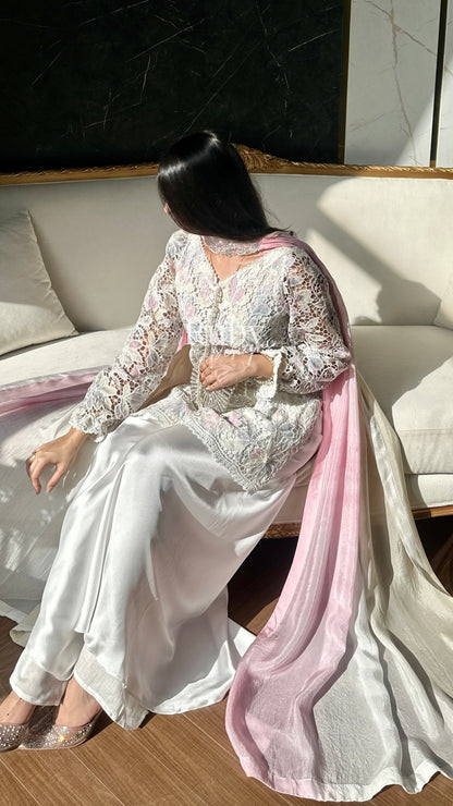 SAIRA Flow - 3 Piece Cutwork Chikankari Suit with Flowy Trousers