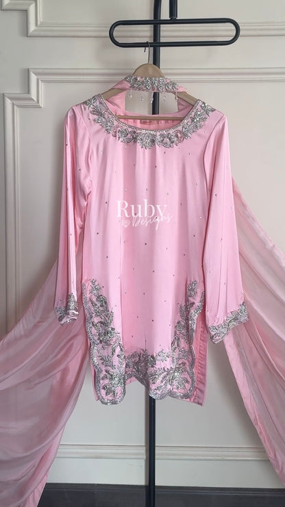 PARISA Rose - 4 Piece Silk Suit with Matching Potli Bag
