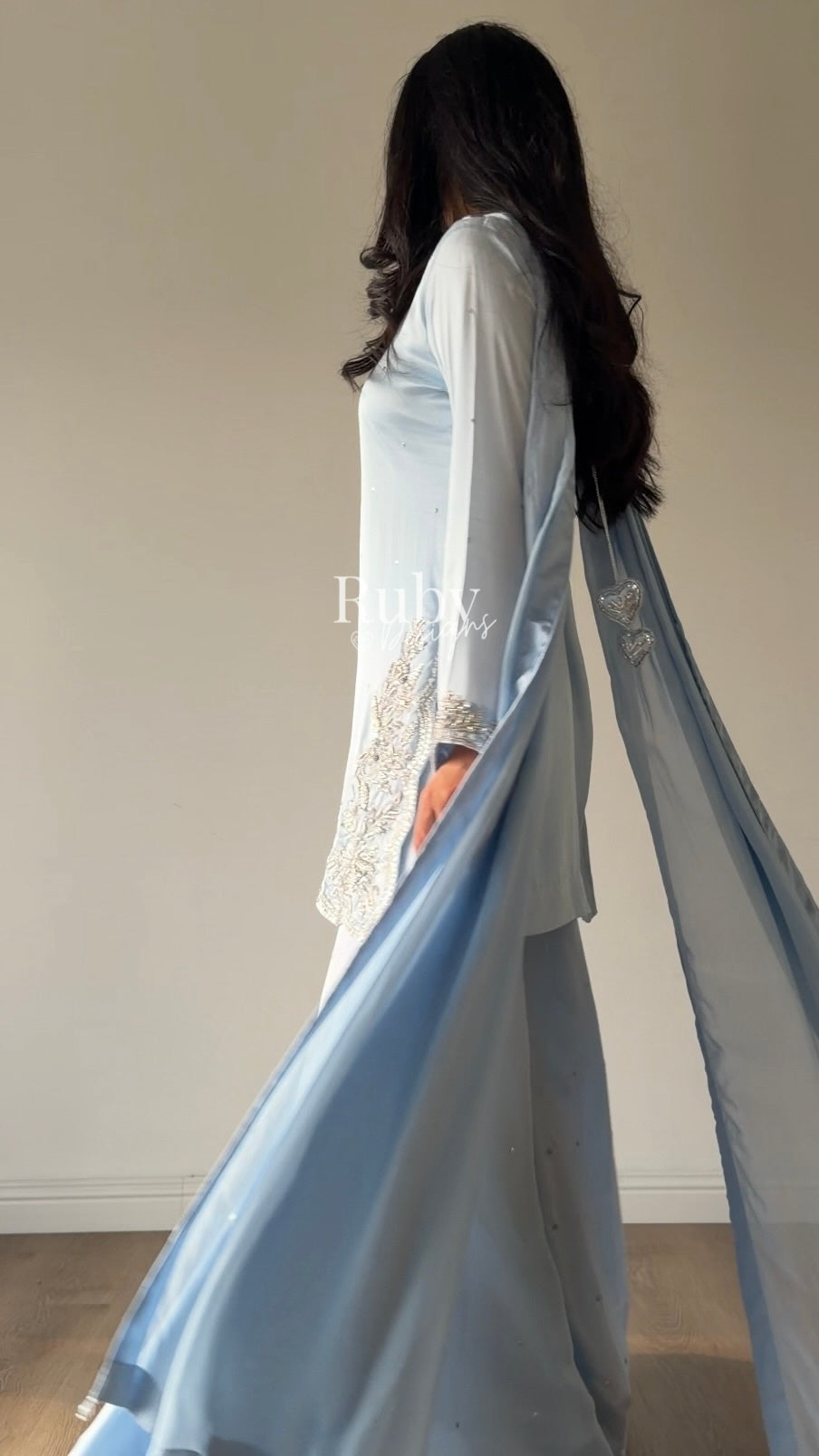 PARISA Sky - 4 Piece Silk Suit with Matching Potli Bag