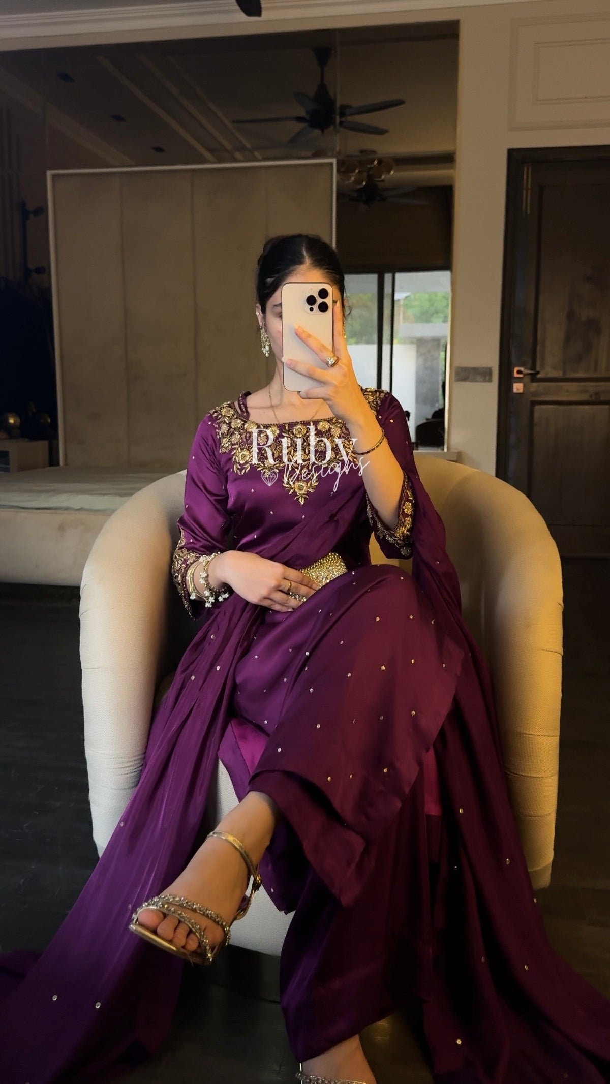 HANIA Plum - 3 Piece Silk Suit with Straight Trouser