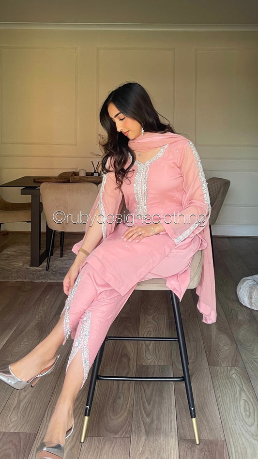 ASMA Rose - 3 Piece Chiffon Suit with Tulip Trousers
