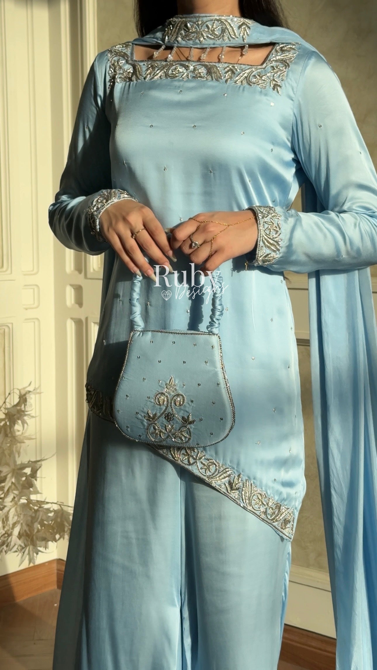 PREITY Sky - 3 Piece Silk Suit with Matching Bag