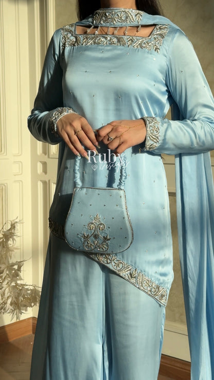 PREITY Sky - 3 Piece Silk Suit with Matching Bag