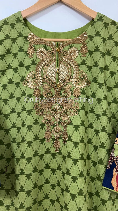 3 Piece Green Khaddar Suit with Shawl (8747216896213)