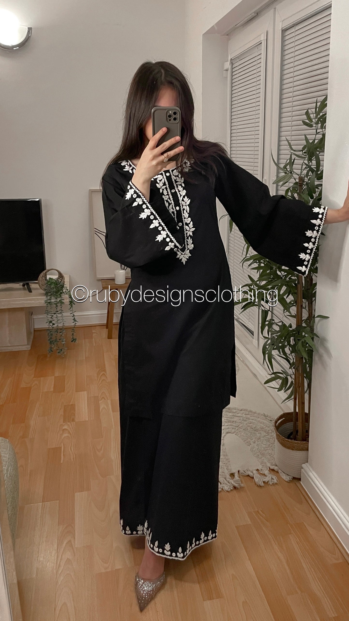 YARA - 3 Piece Black Cotton Suit with Chiffon Dupatta
