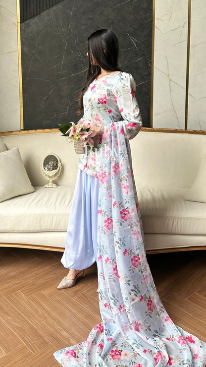 FLEUR Sky - 3 Piece Silk Suit with Balloon Pants