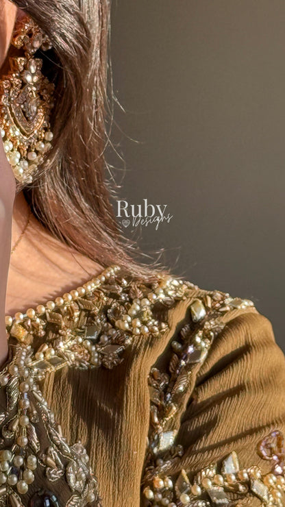 NAYRA Style 3 (Short Shirt) - 3 Piece Khaki Chiffon Suit with Shalwar