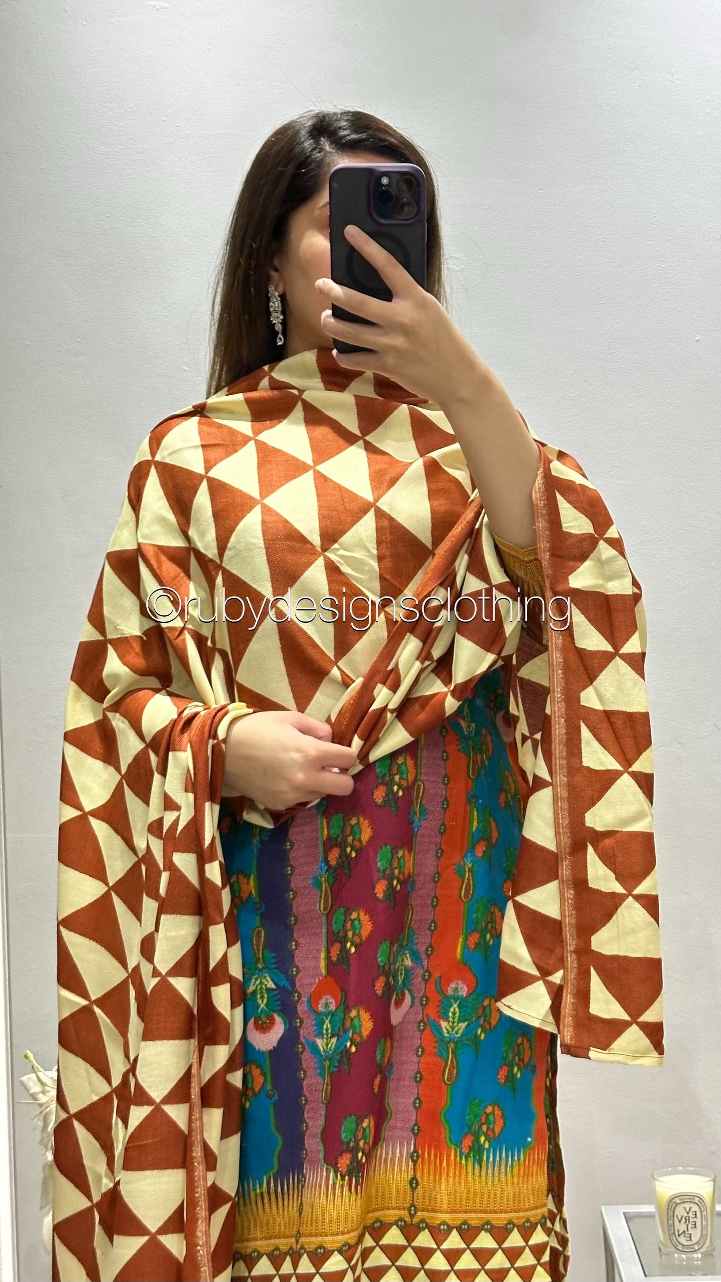 3 Piece Burnt Orange Khaddar Suit with Shawl (8746816340181)