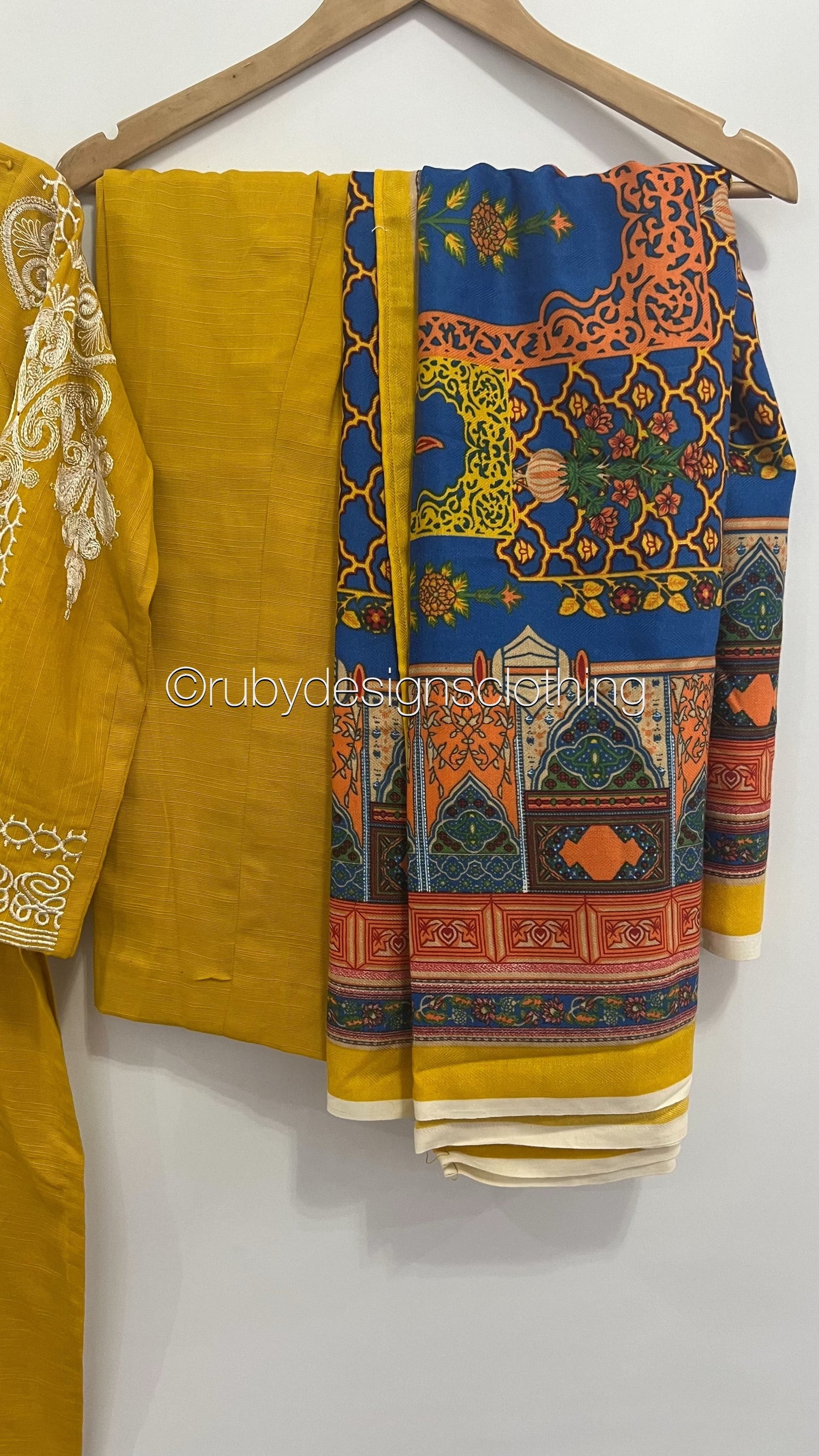 3 Piece Yellow Khaddar Suit with Shawl (8747599331541)