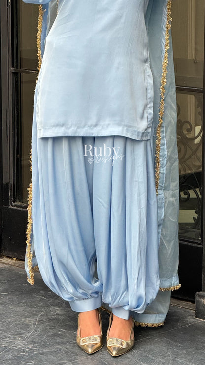 AMELLE Sky - 3 Piece Silk Suit with Balloon Pants