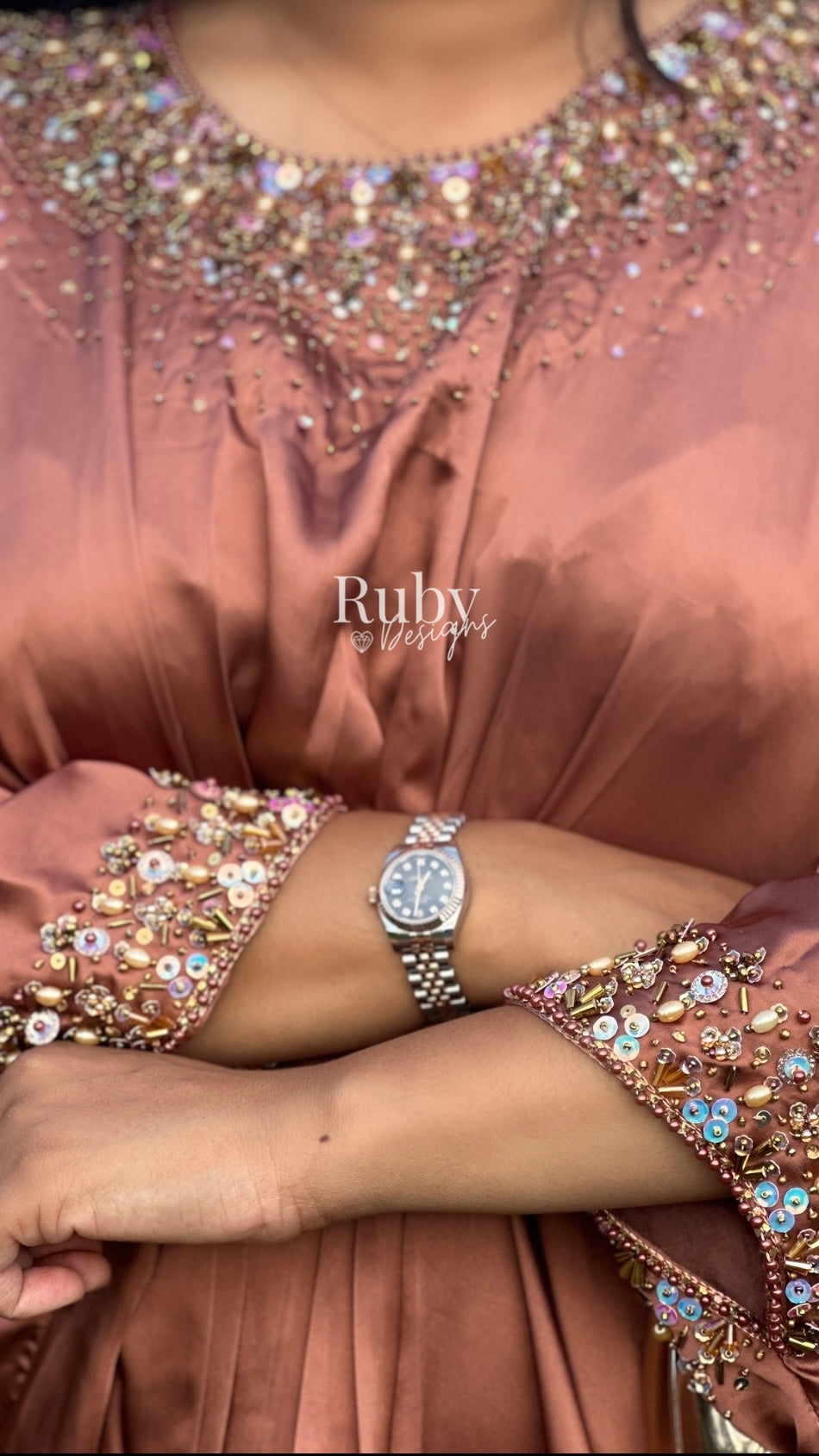 JAMILA - Rust Kaftan with Gold Handwork