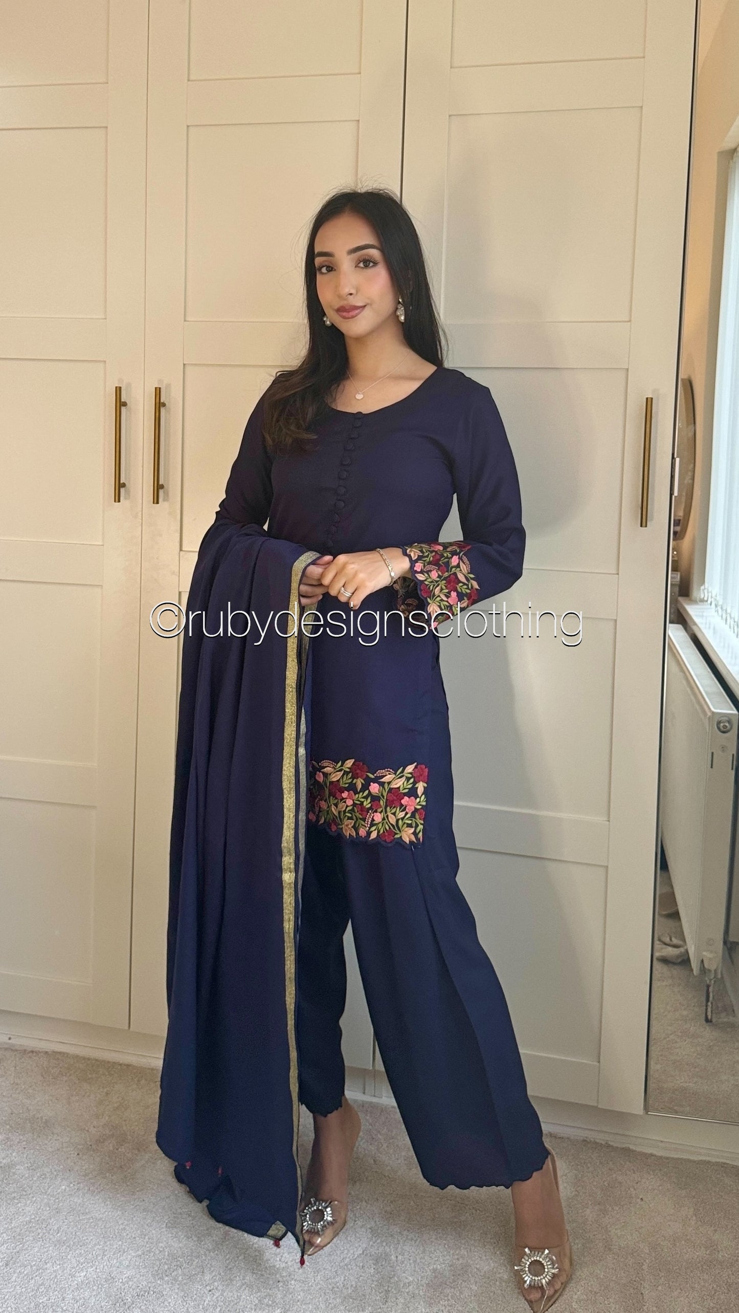 TAIBA - 3 Piece Navy Marina Suit with Shawl