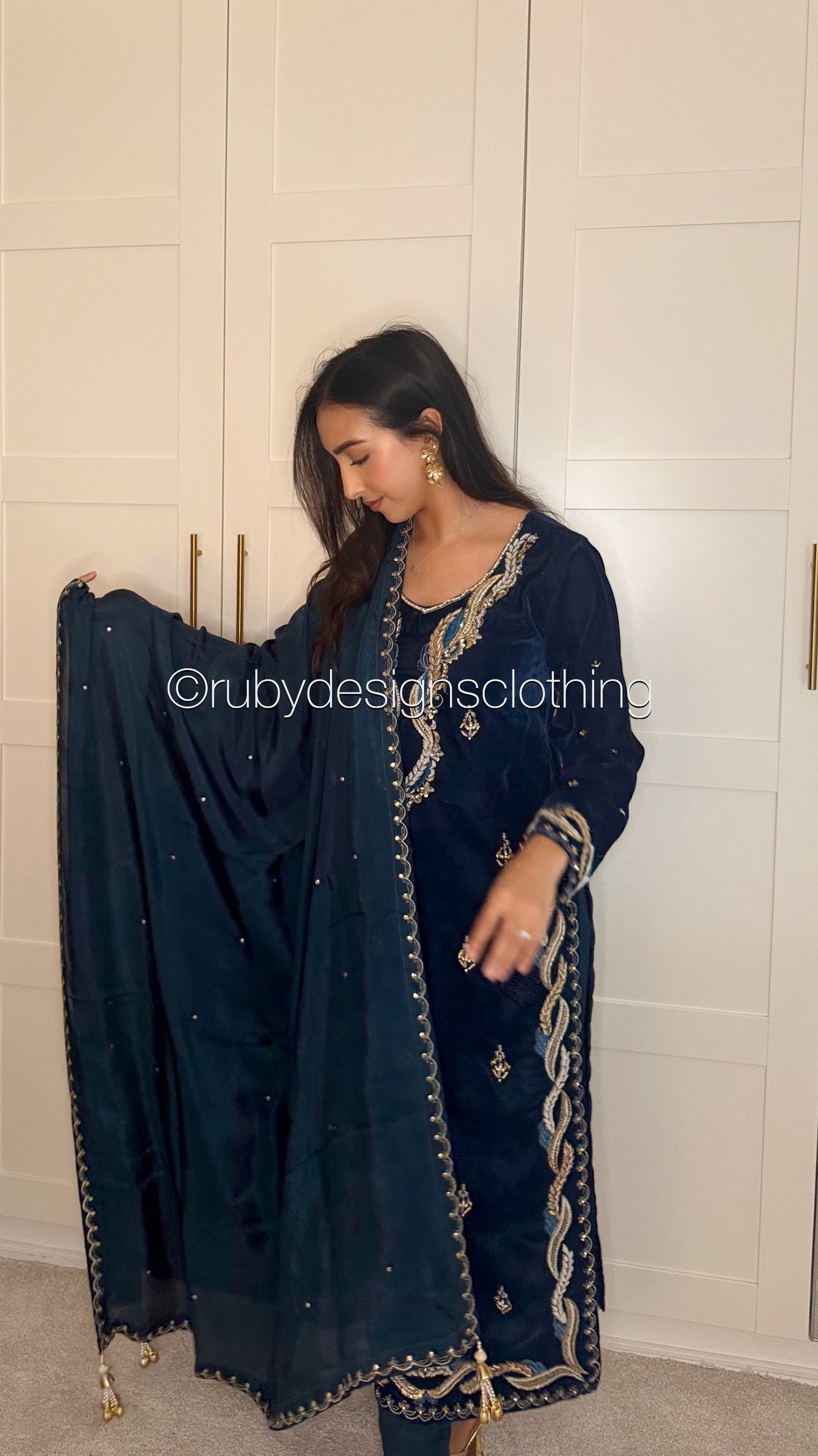 LINA - 3 Piece Luxury Velvet Suit with Gold Handwork