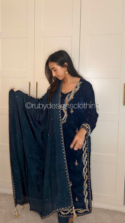 LINA - 3 Piece Luxury Velvet Suit with Gold Handwork