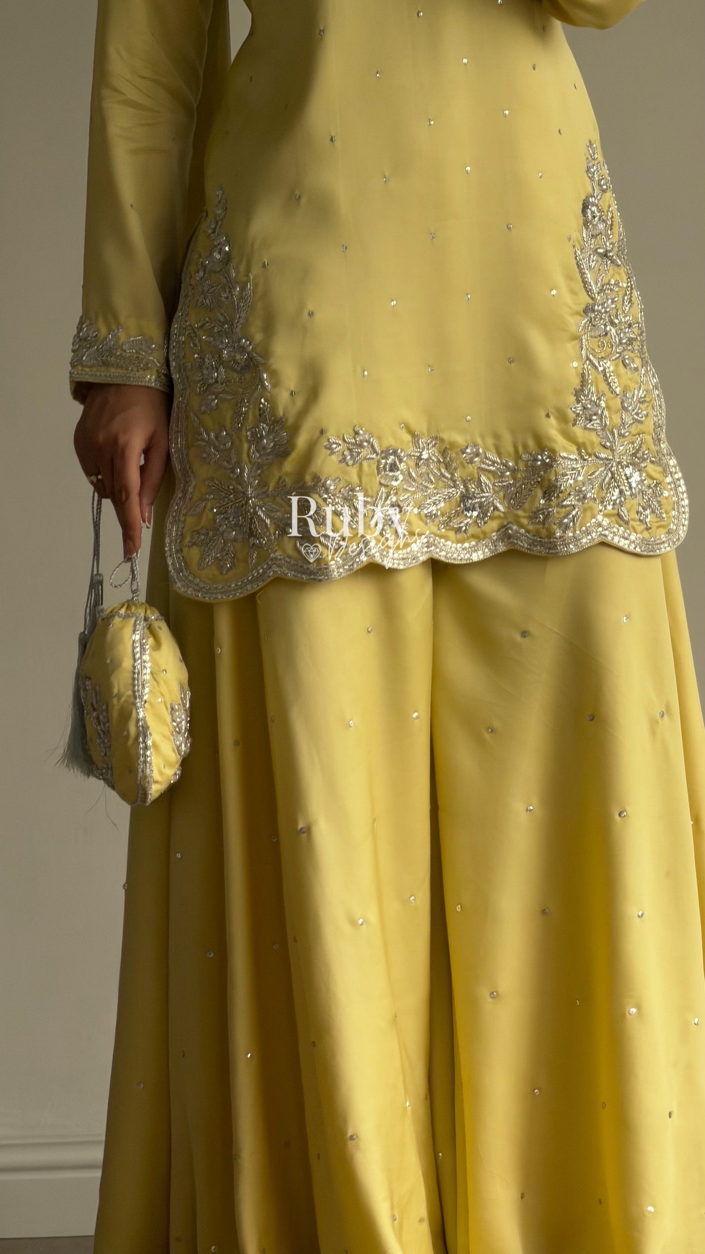 PARISA Butter - 4 Piece Silk Suit with Matching Potli Bag