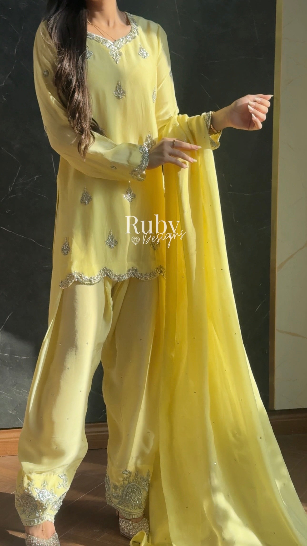 ATIFA Butter - 3 Piece Silk Suit with Shalwar
