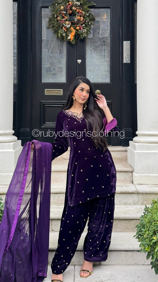 RUBA - 3 Piece Luxury Velvet Suit with Chiffon Dupatta