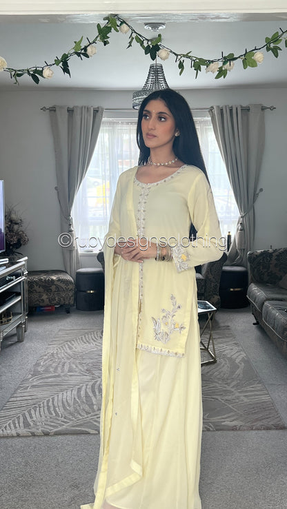 AROOSA Lemon - 3 Piece Chiffon Sharara with Handwork (8646795821269)