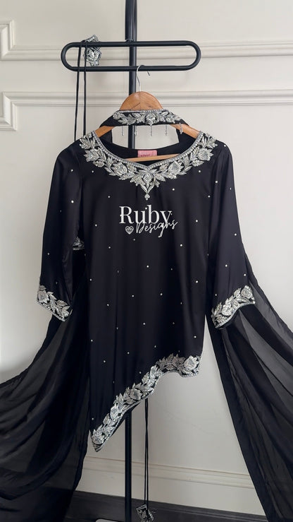 RANI Noir - 3 Piece Luxury Silk Suit with Matching Bag