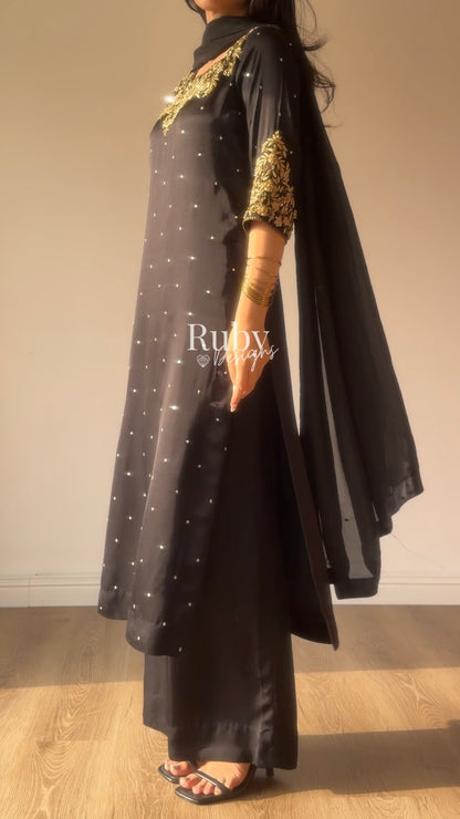 HANIA Noir - 3 Piece Silk Suit with Straight Trouser