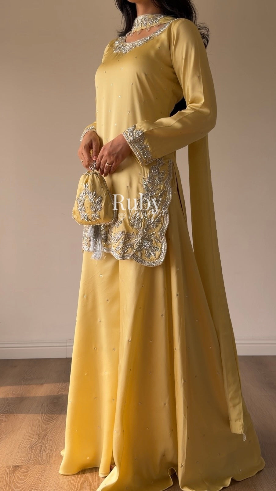 PARISA Butter - 4 Piece Silk Suit with Matching Potli Bag